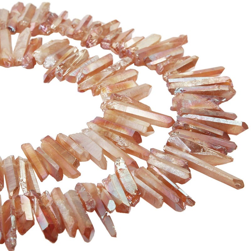 SUNYIK Orange Titanium Coated Crystal Points Quartz Rough Sticks Spikes Point Beads 15 inch Strand Drilled - Image 3